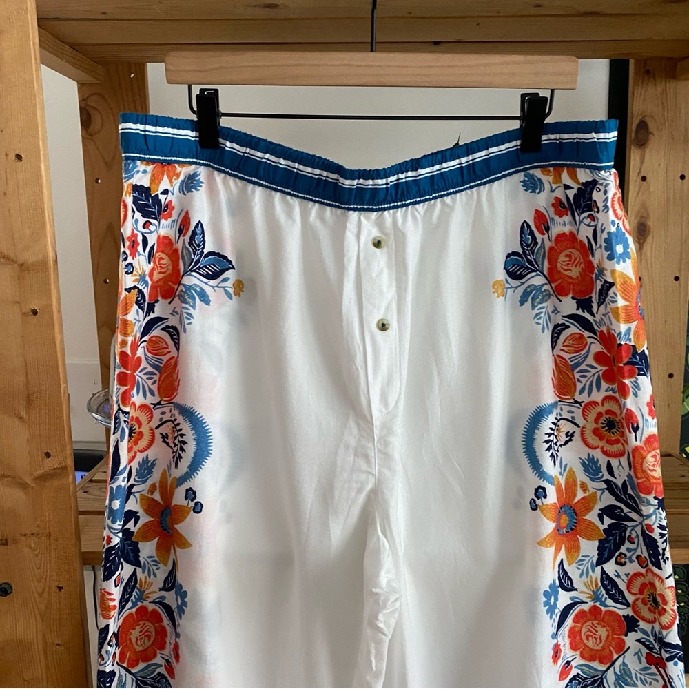 Anthropologie White Blue Orange Floral Print Pajama Pants XL - Picture 7 of 16